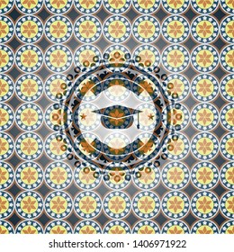 graduation cap icon inside arabesque badge. arabic decoration.
