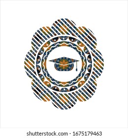 Graduierungskappe Symbol im arabischen Emblem. Arabeske Einrichtung.