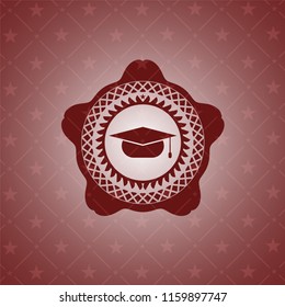 graduation cap icon inside badge with red background