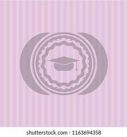 graduation cap icon inside badge with pink background