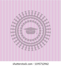 graduation cap icon inside badge with pink background