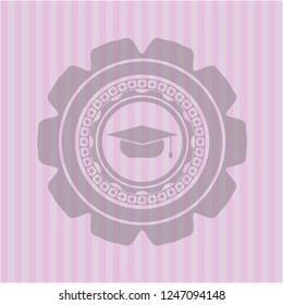 graduation cap icon inside badge with pink background