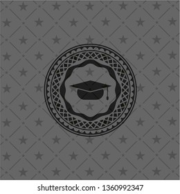 graduation cap icon inside black emblem. Vintage.