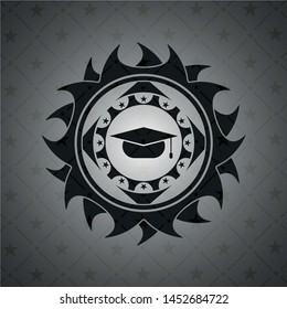 graduation cap icon inside black emblem. Vintage.