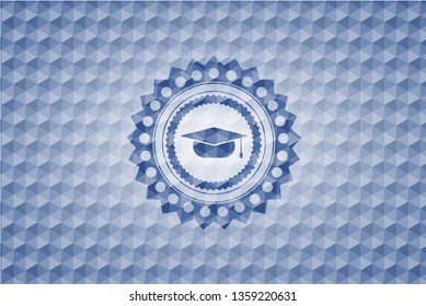 graduation cap icon inside blue hexagon emblem.