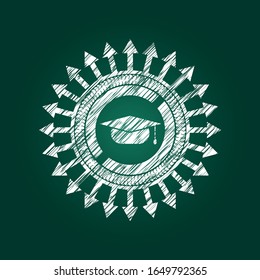 Graduierungskappe Symbol in Kreide-Emblem auf der Tafel