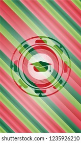 graduation cap icon inside christmas badge.