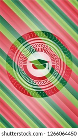 graduation cap icon inside christmas badge background.