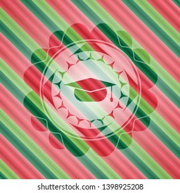 graduation cap icon inside christmas style emblem.
