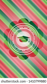 graduation cap icon inside christmas colors badge.