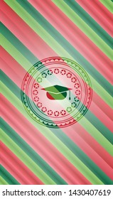 graduation cap icon inside christmas colors badge.