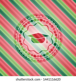 graduation cap icon inside christmas badge.