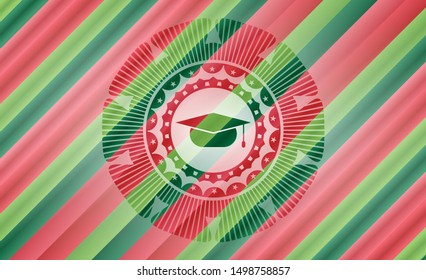 graduation cap icon inside christmas badge.
