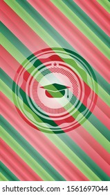 graduation cap icon inside christmas colors style emblem.