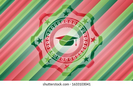 graduation cap icon inside christmas badge.