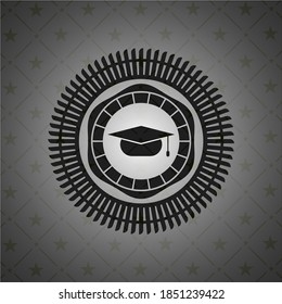 graduation cap icon inside dark badge. 