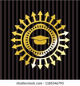 graduation cap icon inside gold badge or emblem