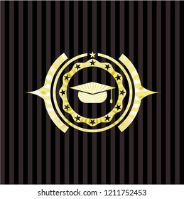 graduation cap icon inside gold emblem