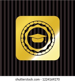 graduation cap icon inside gold emblem or badge