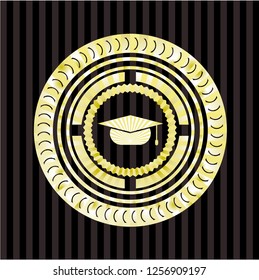 graduation cap icon inside gold emblem or badge