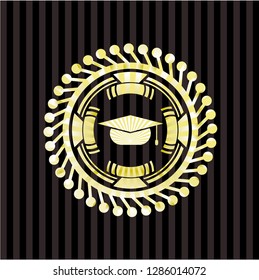 graduation cap icon inside gold shiny emblem