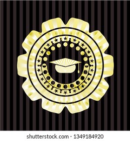 graduation cap icon inside gold emblem or badge