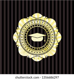graduation cap icon inside gold shiny badge