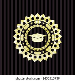 graduation cap icon inside gold emblem