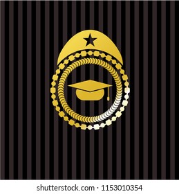 graduation cap icon inside golden emblem or badge