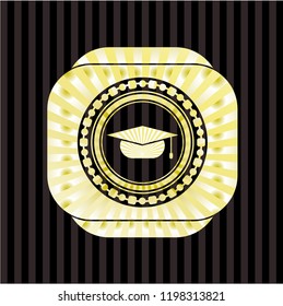 graduation cap icon inside golden badge or emblem