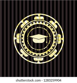 graduation cap icon inside golden badge or emblem