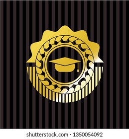 graduation cap icon inside golden emblem or badge