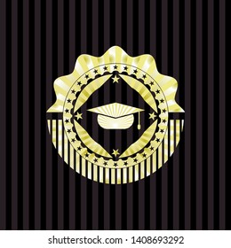 graduation cap icon inside golden emblem or badge