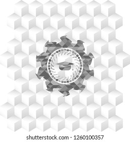 graduation cap icon inside grey emblem. Retro with geometric cube white background