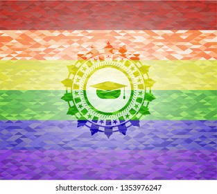 graduation cap icon inside lgbt colors emblem 