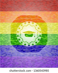 graduation cap icon inside lgbt colors emblem 