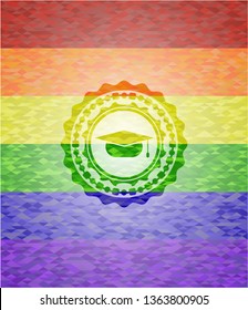 graduation cap icon inside lgbt colors emblem 