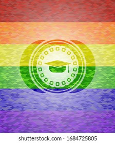 icono de tapón de graduación dentro del emblema de colores de lgbt 