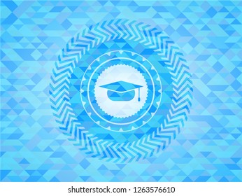 Graduation Cap Icon Inside Light Blue Mosaic Emblem