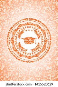 graduation cap icon inside orange mosaic emblem