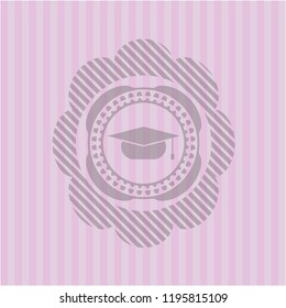 graduation cap icon inside pink icon or emblem