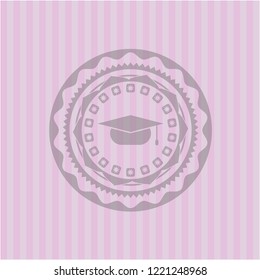 graduation cap icon inside pink icon or emblem