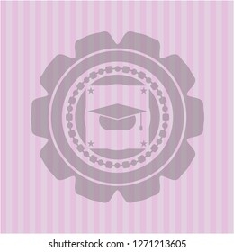 graduation cap icon inside pink emblem