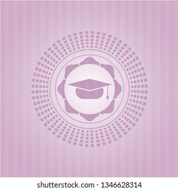 graduation cap icon inside pink icon or emblem