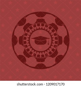 graduation cap icon inside realistic red emblem