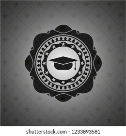 graduation cap icon inside realistic dark emblem