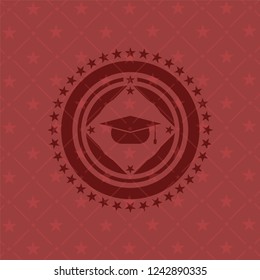 graduation cap icon inside realistic red emblem
