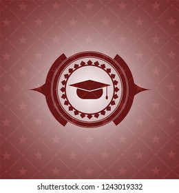 graduation cap icon inside realistic red emblem