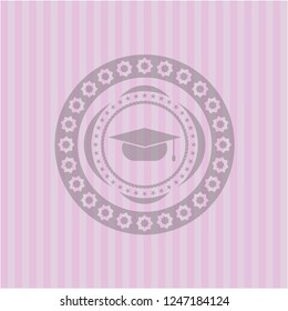 graduation cap icon inside realistic pink emblem
