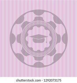 graduation cap icon inside realistic pink emblem